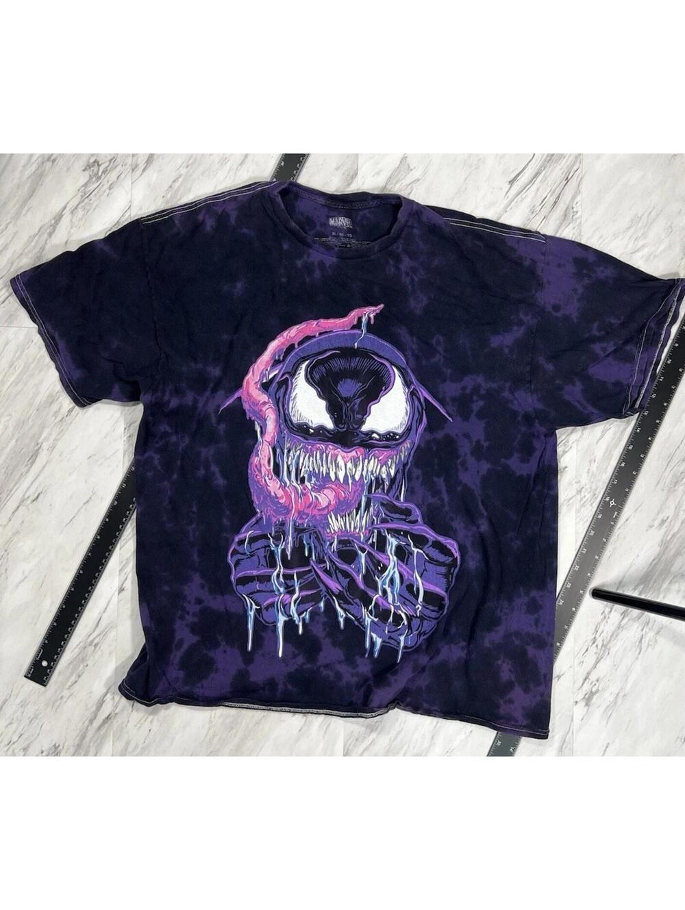 Marvel Venom Tie Dye Graphic Tee Purple Drip Face XL #9